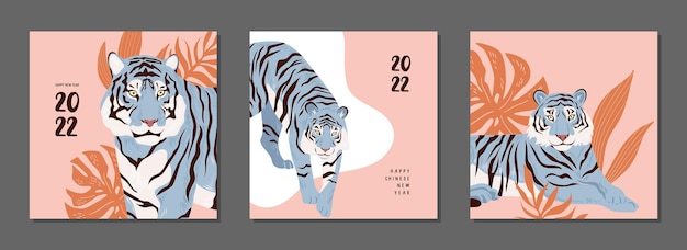 Chinese new year tigers set of modern greeting card symbol of 2022