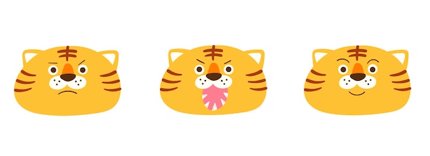 Chinese new year. year of the tiger. a set of cute tigers. vector illustration Premium Vector