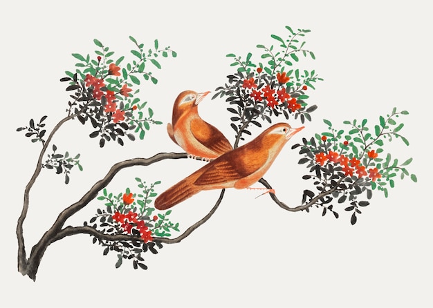 Vettore gratuito pittura cinese con uccelli della cina.