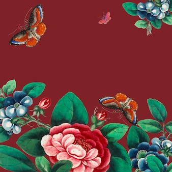 無料のベクター 花と蝶の壁紙を特集した中国の絵