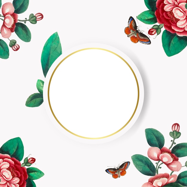 Free vector chinese painting featuring flowers blank circle frame vector