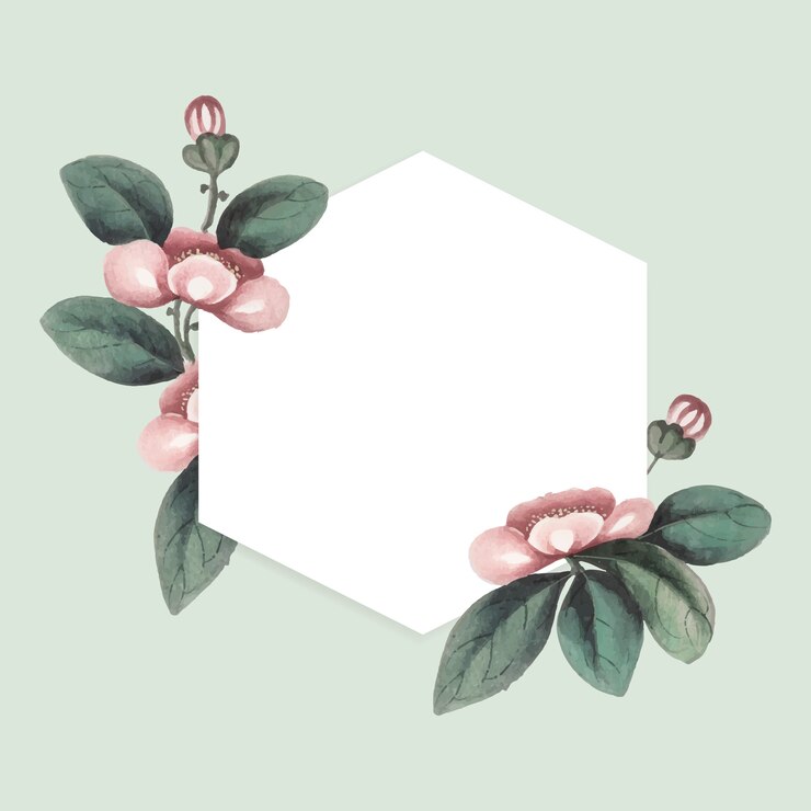 Free Vector chinese painting featuring flowers blank hexagon frame