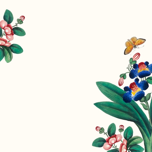 Китайская живопись с изображением цветов и бабочек