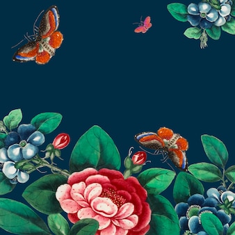 Chinese painting featuring flowers and butterflies wallpaper