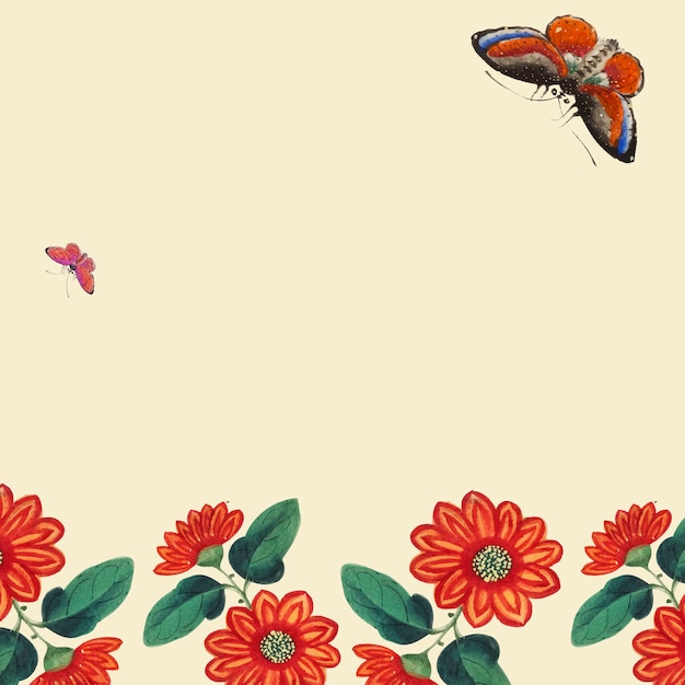 Chinese painting featuring flowers and butterflies wallpaper