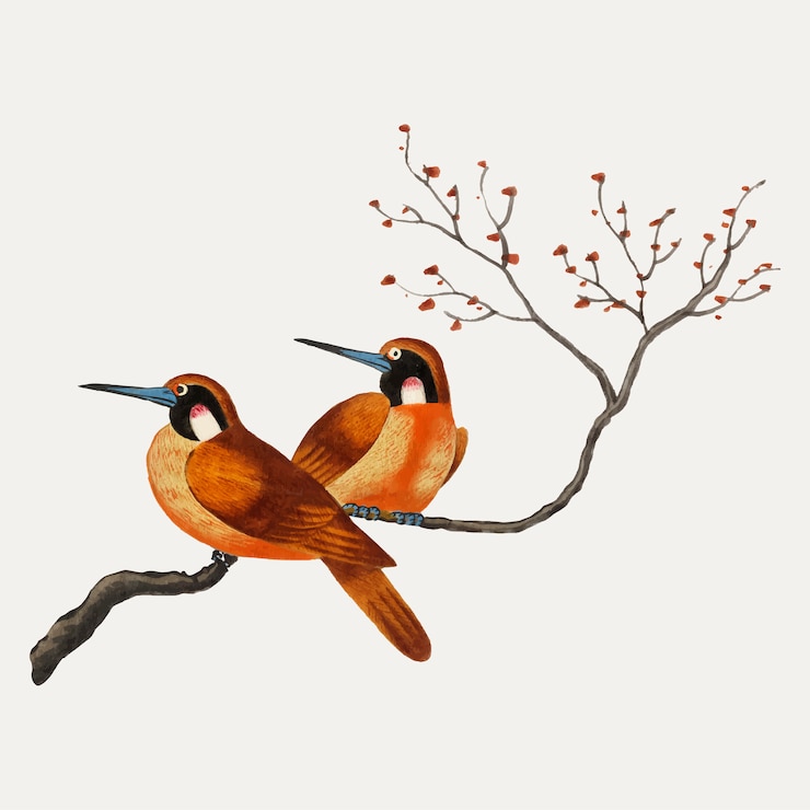 Free Vector chinese painting featuring two birds 