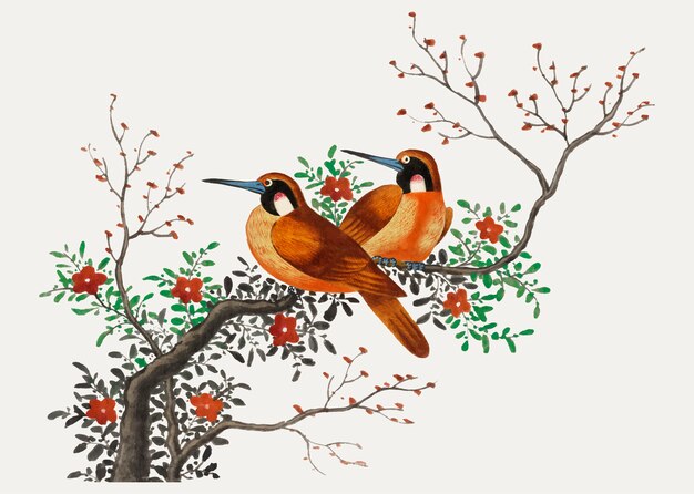 Китайская живопись с изображением двух птиц