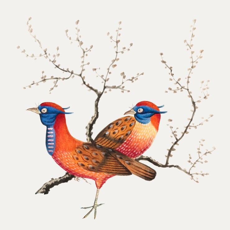 मुफ़्त वेक्टर chinese painting featuring two pheasant-like birds