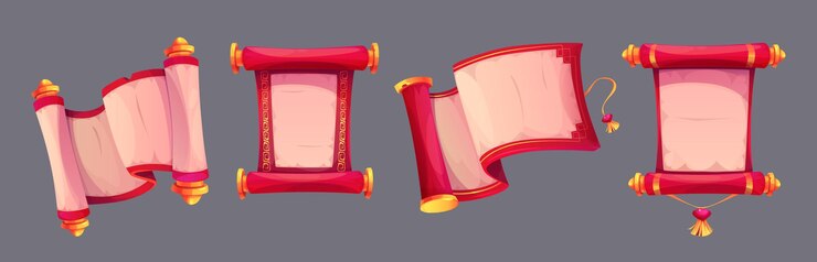 Free Vector chinese paper red scroll with golden elements