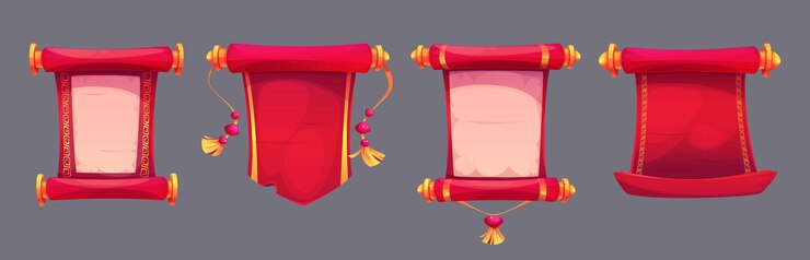 Free Vector chinese paper scroll banner red china roll frame