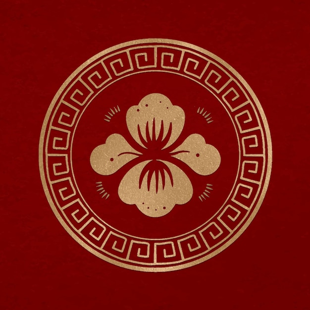 Vettore gratuito elemento di design del nuovo anno dell'oro di vettore del distintivo del fiore della peonia cinese