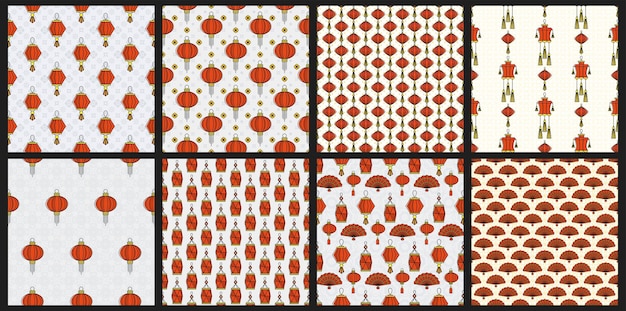 Chinese red paper lanterns seamless pattern. oriental decorations. asia and japan culture.