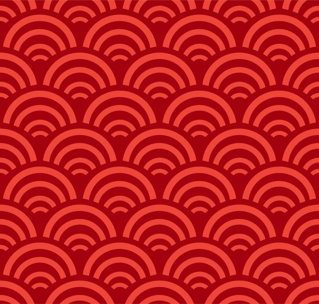 Chinese seamless pattern with sea waves. oriental marine vector ornament with decorative red waves