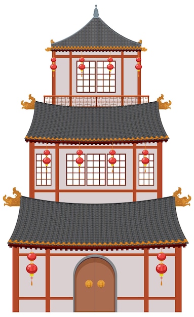 Edificio tradizionale cinese su sfondo bianco
