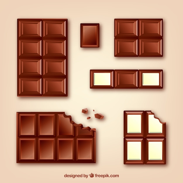 Chocolate bars and pieces collection in realistic style