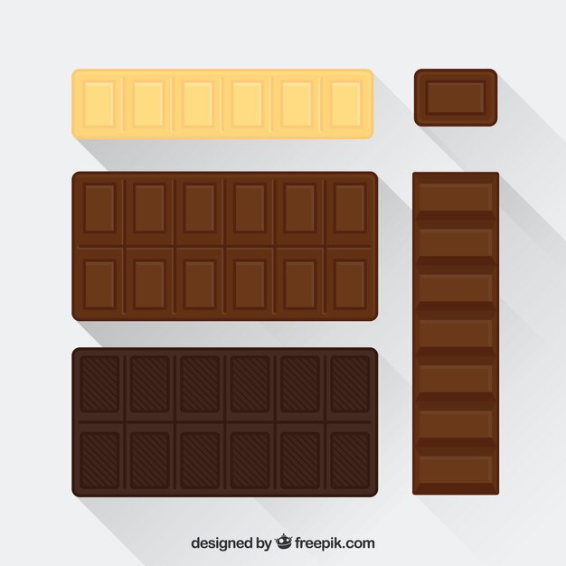 Chocolate bars and pieces collection with different shapes and flavors