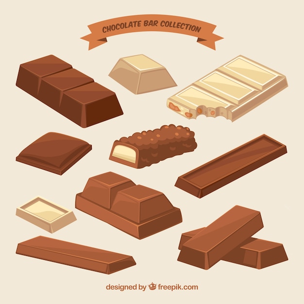 Free vector chocolate bars and pieces collection with different shapes and flavors