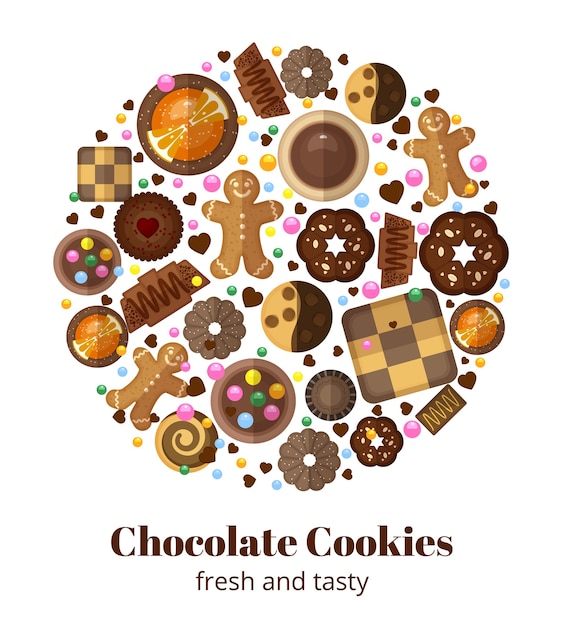 Free vector chocolate christmas cookies in round shape