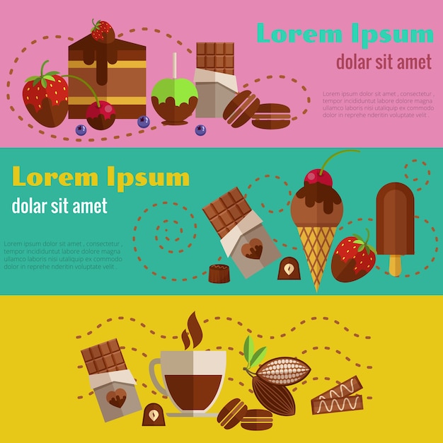 Free vector chocolate and coffee, desserts and cakes retro vintage banners set