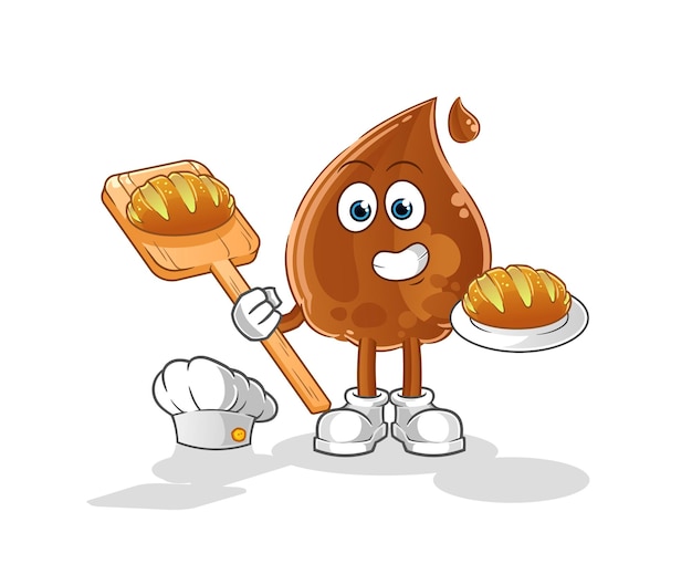Chocolate drop baker with bread. cartoon mascot vector