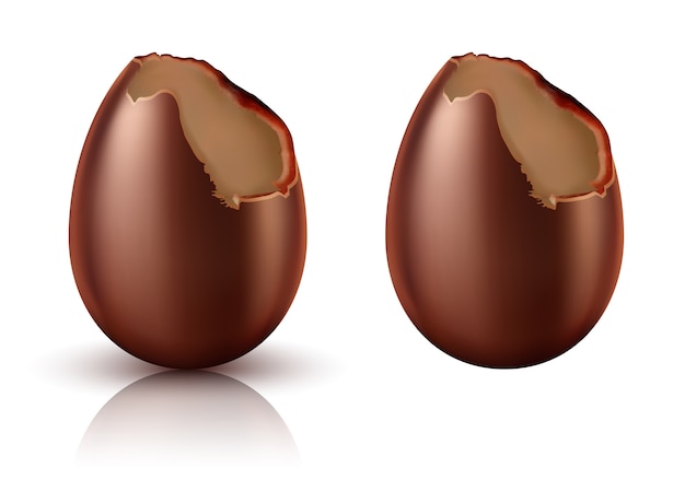 Шоколадное яйцо целое и укушенный реалистичный вектор