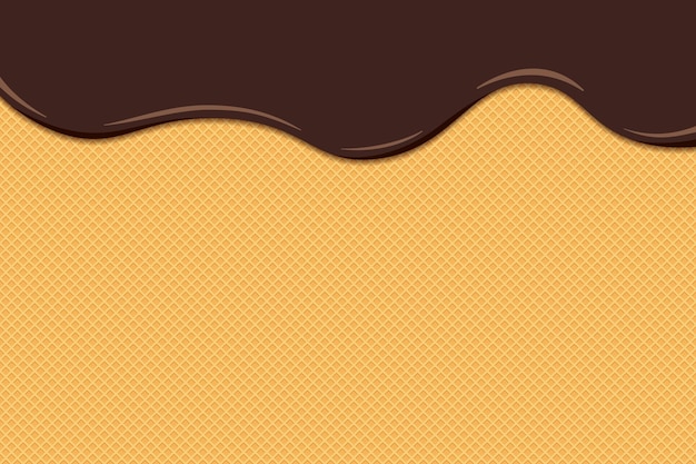 Chocolate ice cream melt and flow on toasted waffle surface. glazed wafer texture sweet cake background. vector flat eps illustration