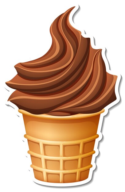 와플 콘에 초콜릿 아이스크림 스티커