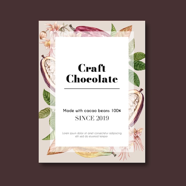 Poster di cioccolato con fave di cacao per cioccolato artigianale