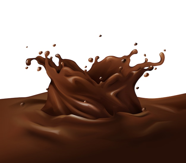 Chocolate splash illustration of realistic 3D dark or milky choco fondant swirl with drops