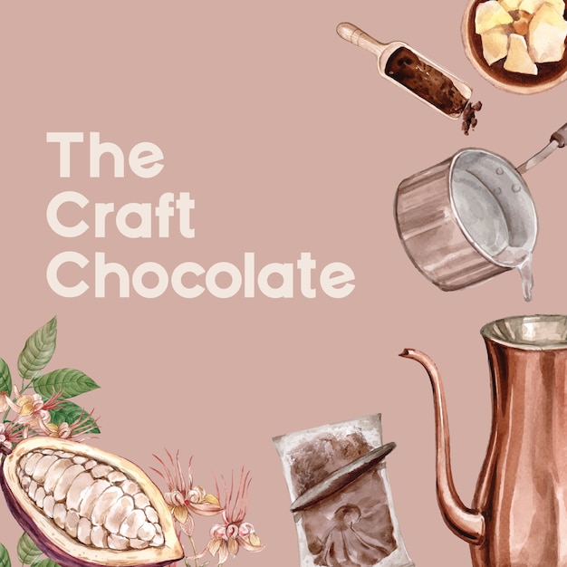 Chocolate watercolor ingredients, making chocolate bakery, egg, butter, illustration