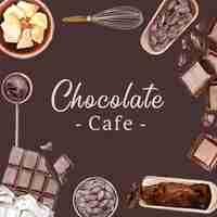 Бесплатное векторное изображение Шоколадные акварельные ингредиенты для приготовления шоколадной выпечки, яйцо, масло, иллюстрация