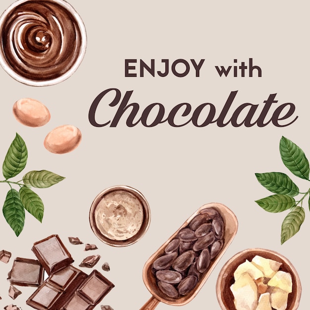 Free vector chocolate watercolor ingredients, making chocolate drink cacoa and butter illustration