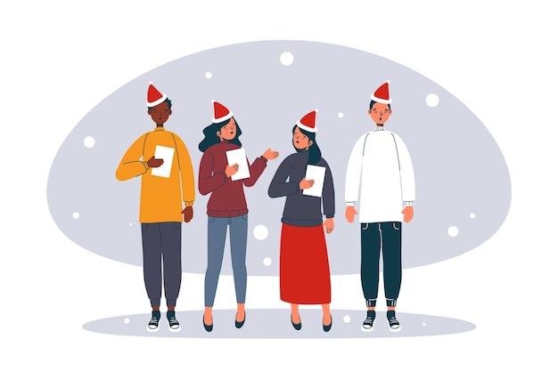 Free vector choir of people singing christmas carol