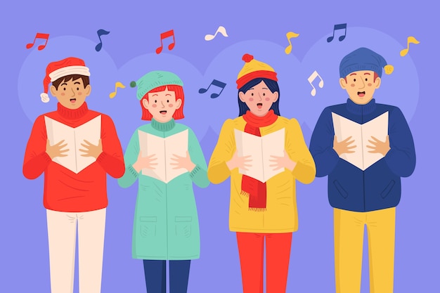 Free vector choir of people singing christmas carol