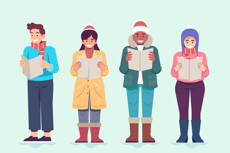 Free Vector choir of people singing christmas carol