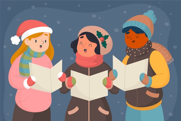 Coro di persone che cantano canti natalizi