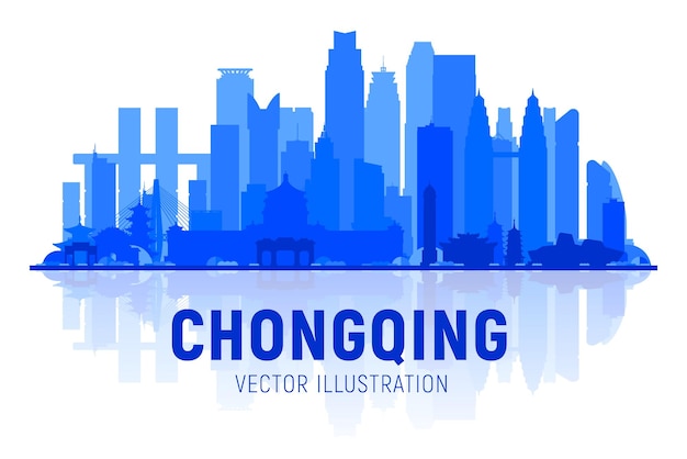 Силуэт горизонта Чунцина Китая на белом фоне Векторная иллюстрация Концепция деловых поездок и туризма с современными зданиями Изображение для баннера или веб-сайта