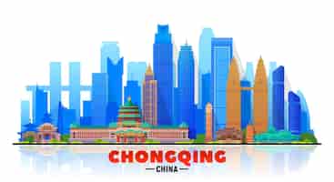 Vettore gratuito chongqing cina skyline con panorama su sfondo bianco. illustrazione vettoriale. concetto di viaggio d'affari e turismo con edifici moderni. immagine per banner o sito web.