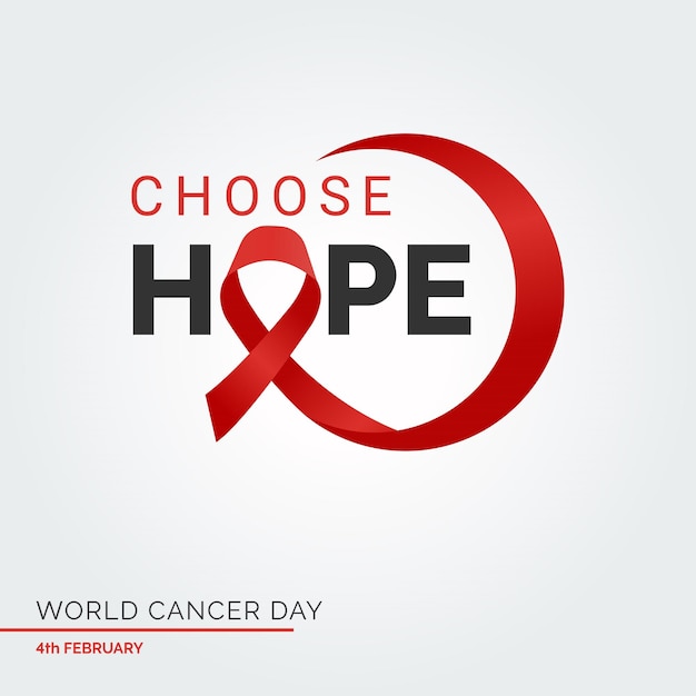 Free vector choose hope ribbon typography 4th february world cancer day