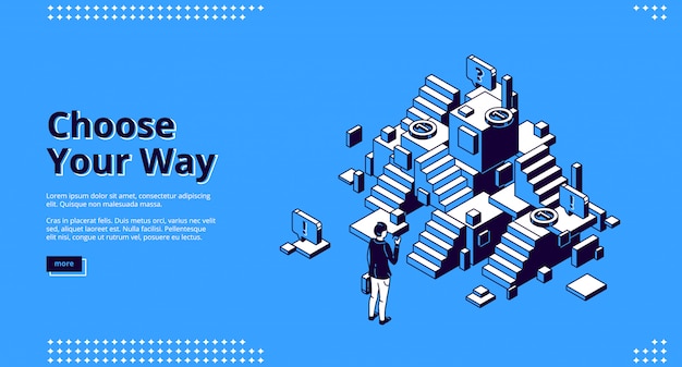 Free vector choose your way isometric landing page, web banner
