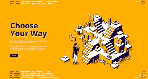 Free vector choose your way isometric landing page