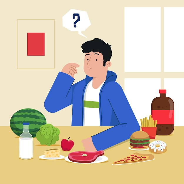 Choosing Healthy Unhealthy Food Concept