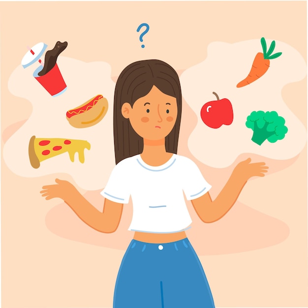 Free vector choosing between healthy or unhealthy food