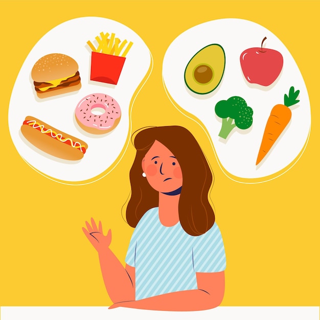 Free vector choosing between healthy or unhealthy food