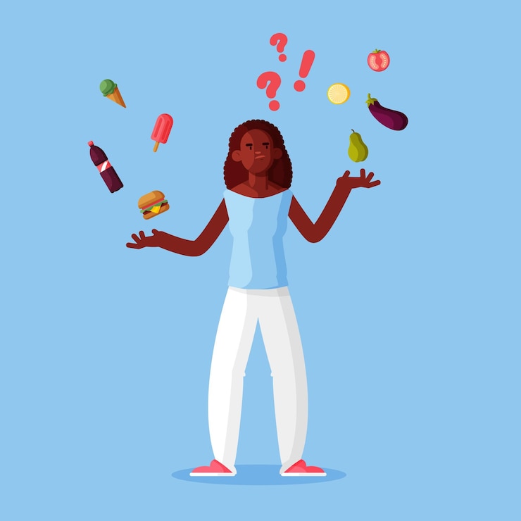 Free Vector choosing between healthy or unhealthy food