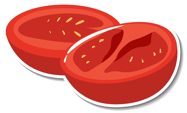 Chopped tomato sticker on white background