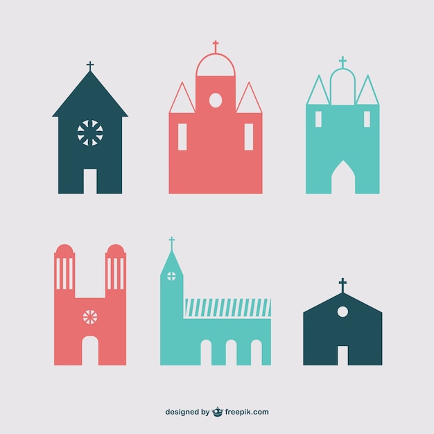 Free vector christian buildings icon set