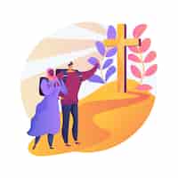 Free vector christian pilgrimages abstract concept   illustration. go on pilgrimage, visit saint places, seeking god, christian nuns, monks in monastery, religious procession, prayer