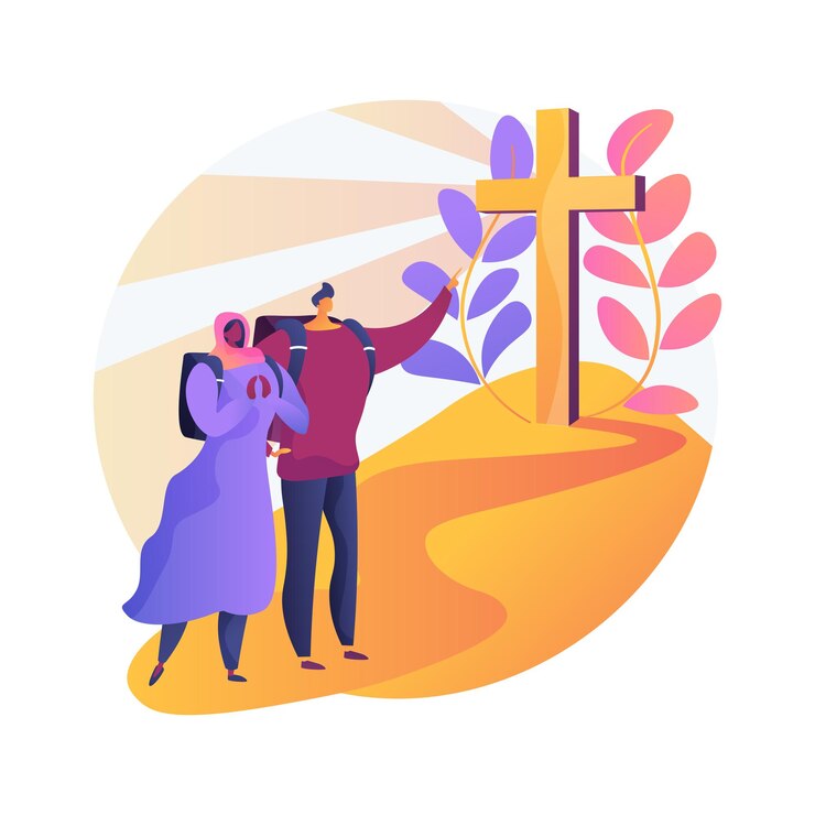 Free Vector christian pilgrimages abstract concept   illustration. go on pilgrimage, visit saint places, seeking god, christian nuns, monks in monastery, religious procession, prayer  