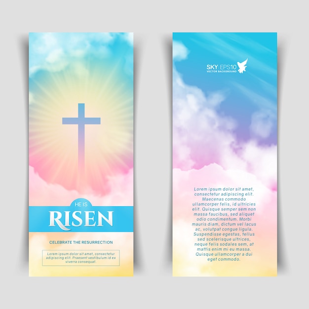 Christian religious design for easter celebration. narrow vertical flyer